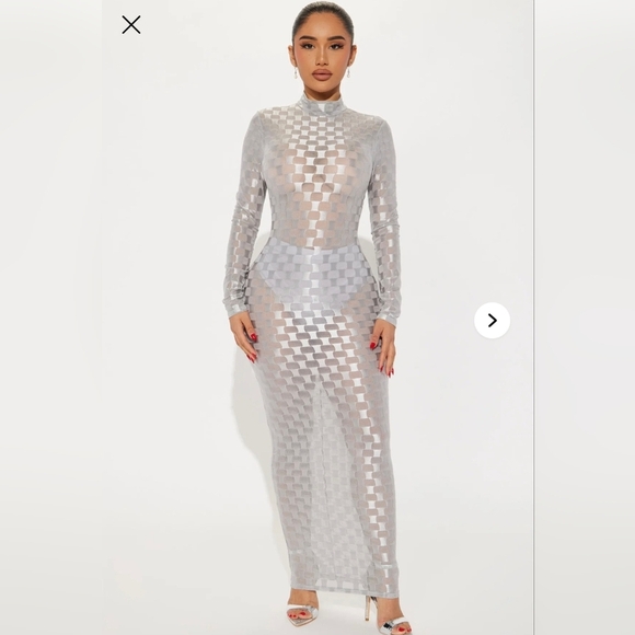 Fashion Nova Dresses & Skirts - Fashion Nova /Silver Checkmate Checkered Maxi Dress- W Sz Medium
